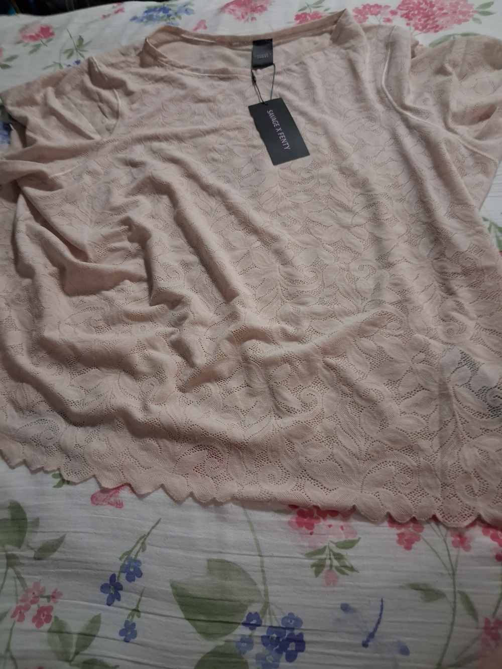 Savage X Fenty Sheer Beige Lace Crop Top